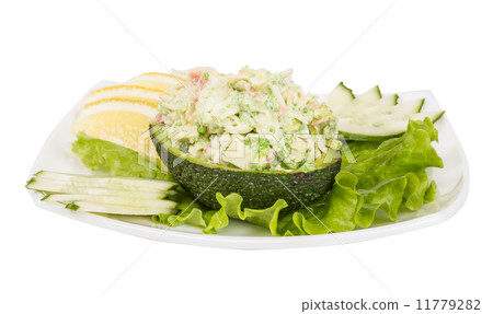 Crab meat salad with green caviar in avocado - japan cusine Crab meat salad with green caviar in avocado - japan cusine 11779282