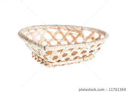 Wickerwork empty yellow breadbasket on white background Wickerwork empty yellow breadbasket on white background 11781369