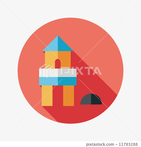 brick house flat icon with long shadow - Stock Illustration [11783288 ...