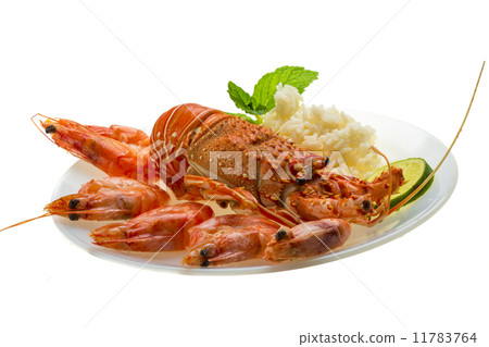 Spiny lobster, shrimps and rice Spiny lobster, shrimps and rice 11783764