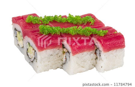 Maki Sushi - Roll made of Crab, avocado, cucumber inside. Fresh 11784794