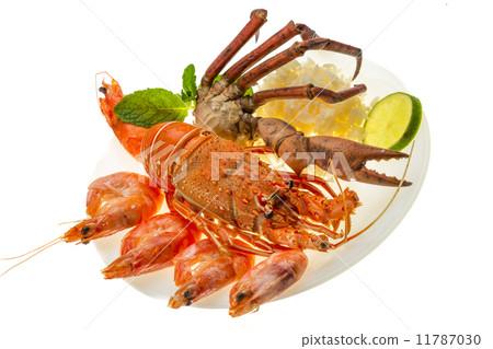 Spiny lobster, shrimps, crab legs and rice 11787030