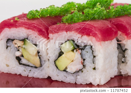 Maki Sushi - Roll made of Crab, avocado, cucumber inside. Fresh 11787452