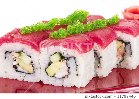 Maki Sushi - Roll made of Crab, avocado, cucumber inside. Fresh 11792440