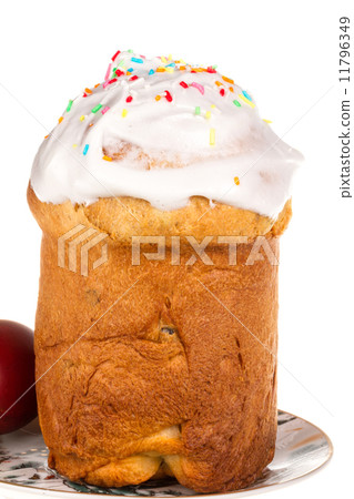 Easter cake with glace icing and easter eggs on white background Easter cake with glace icing and easter eggs on white background 11796349