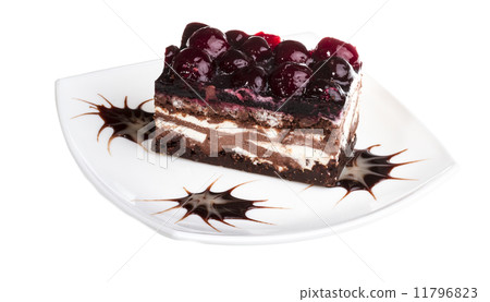 Chocolate cake with cherry on top on a white background Chocolate cake with cherry on top on a white background 11796823