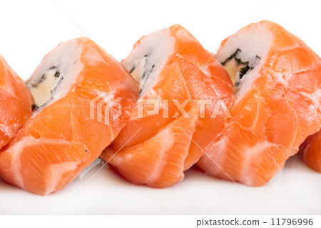 Japanese sushi traditional japanese food.Roll made of salmon, re Japanese sushi traditional japanese food.Roll made of salmon, re 11796996