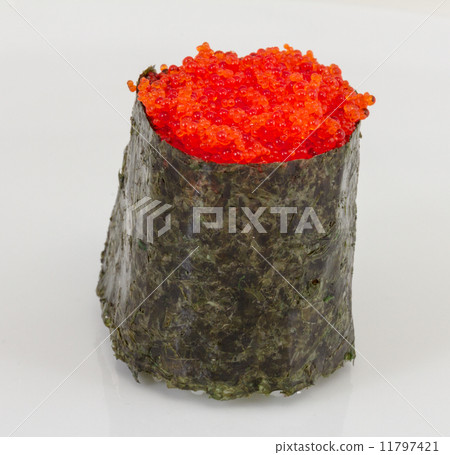 Sushi with fying fish caviar isolated over white background 11797421