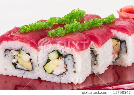 Maki Sushi - Roll made of Crab, avocado, cucumber inside. Fresh 11798542