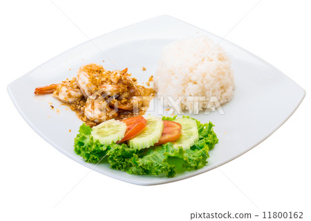 Shrimps with garlic and rice Shrimps with garlic and rice 11800162