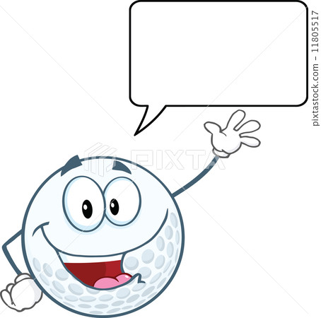 Golf Ball Cartoon Character Waving For Greeting With Speech Bubble 11805517