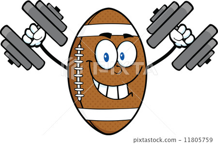 Smiling American Football Ball Cartoon Character Training With Dumbbells 11805759