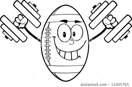 Black And White Smiling American Football Ball Character Training With Dumbbells 11805765