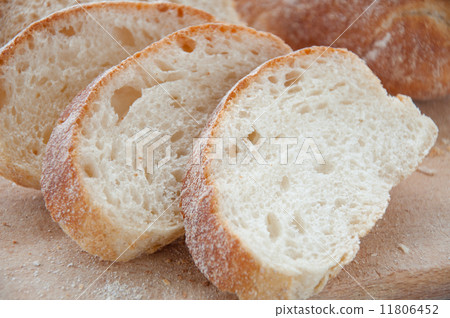 Sliced ciabatta on the board 11806452