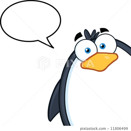 Penguin Cartoon Mascot Character Looking From A Corner With Speech Bubble 11806499