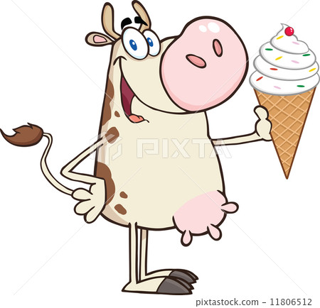 Happy Cow Cartoon Mascot Character Holding A Ice Cream 11806512