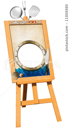Seafood Menu - Wooden Signboard on Easel 11808980