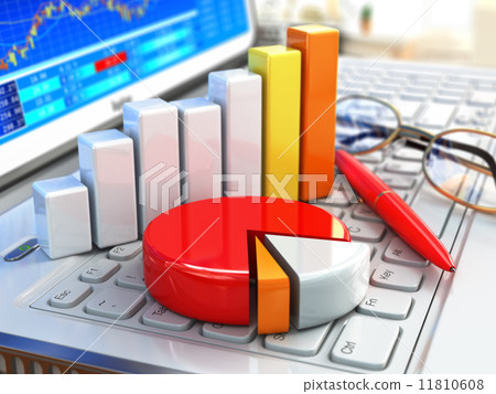 Business office concept. Graph and charts on laptop keyboard. 11810608