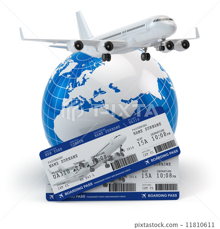 Travel concept. Airplane, earth and tickets. 11810611