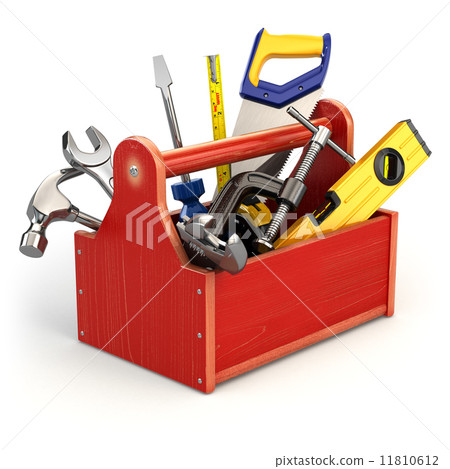 Toolbox with tools on white isolated background. 11810612