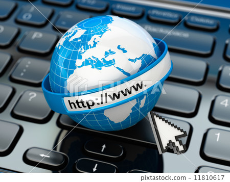 Browser. Internet concept.. Earth on laptop keyboard. 11810617