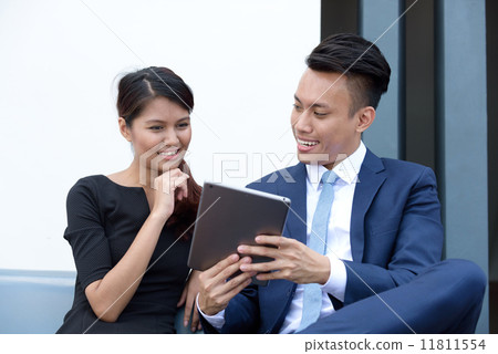 Young successful mixed race corporate executive informal meeting outdoor 11811554