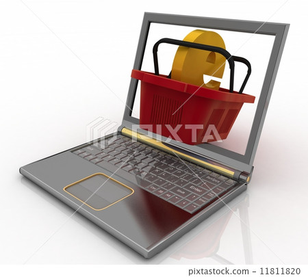 Basket of visit of shop with e-commerce sign in a notebook 11811820