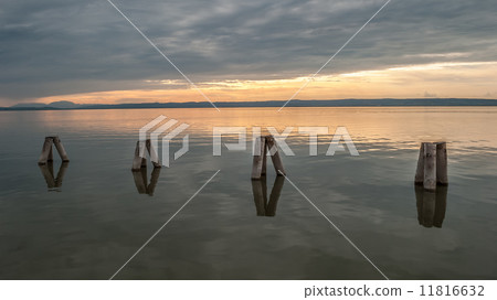 Breakwater in the Lake at Sunset 11816632