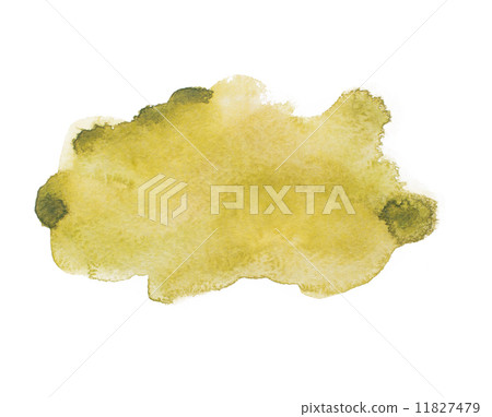 Yellow green colorful abstract hand draw watercolour aquarelle art paint splatter stain on white bac 11827479