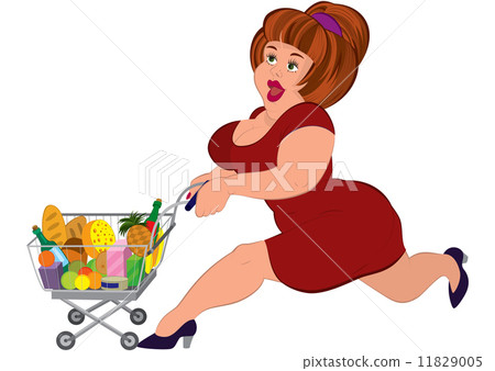Cartoon fat woman in red dress running with... - Stock Illustration  [11829005] - PIXTA