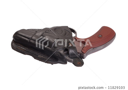 revolver gun and leather holster isolated on white background 11829103