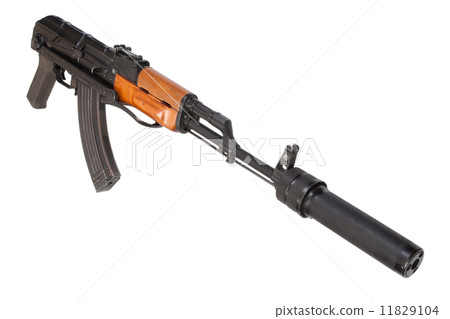Kalashnikov AK47 with silencer isolated on white 11829104