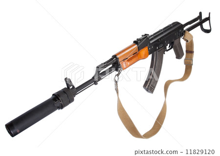 Kalashnikov AK47 with silencer isolated on white Kalashnikov AK47 with silencer isolated on white 11829120