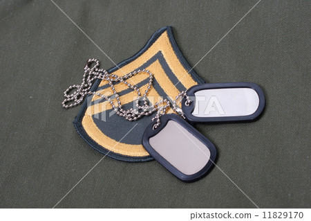 us army uniform period with blank dog tags and sergeant rank patch 11829170