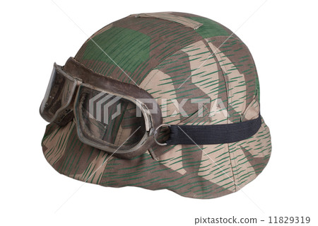 camouflaged nazi german helmet with protective goggles 11829319