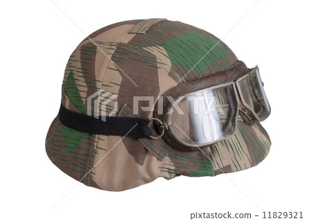 camouflaged nazi german helmet with protective goggles 11829321