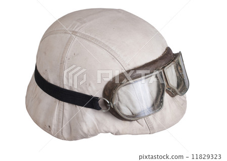 camouflaged nazi german helmet with protective goggles 11829323