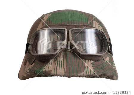 camouflaged nazi german helmet with protective goggles 11829324
