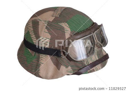 camouflaged nazi german helmet with protective goggles 11829327