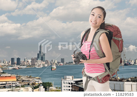 backpacker with camera backpacker with camera 11829583
