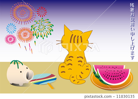 A cat watching fireworks on the verandah and a summer hot weather sympathy 11830135