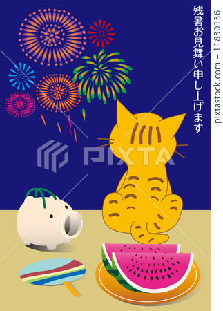 A cat watching fireworks on the verandah and a summer hot weather sympathy 11830136