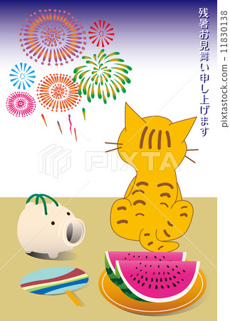 A cat watching fireworks on the verandah and a summer hot weather sympathy 11830138