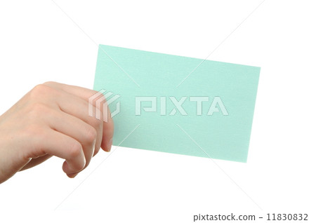 Empty light blue business card in a woman's hand Empty light blue business card in a woman's hand 11830832