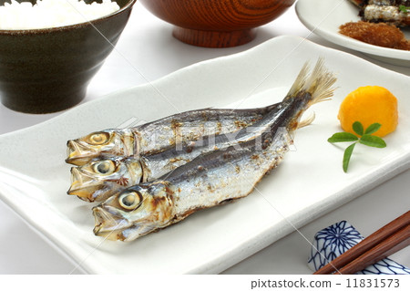 沙丁魚烘乾了烤魚日本人烹調白色背景 沙丁魚烘乾了烤魚日本人烹調白色背景 11831573