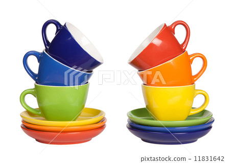 Colored tea cups and saucers. Colored tea cups and saucers. 11831642