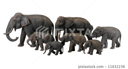 cute wooden elephants and their calf 11832236