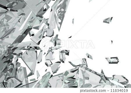 Pieces of demolished or Shattered glass on white 11834019