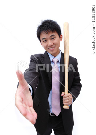 Business man handshake and holding baseball bat 11838902