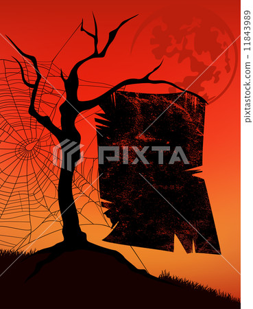 halloween vector background with tree, spider web and ominous poster with place for your text halloween vector background with tree, spider web and ominous poster with place for your text 11843989